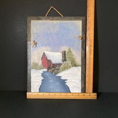 LOT 347: Pair of Slate Painted Landscape Wall Decor - Signed by Artist