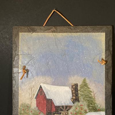 LOT 347: Pair of Slate Painted Landscape Wall Decor - Signed by Artist