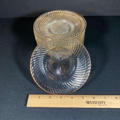 LOT 348: Vintage Glass w/Gold Trim Demitasse Set: Cups, Saucers, Dessert Plates and Holder