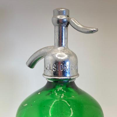 LOT 354: Pair of Vintage Excelsior Colored Glass Selzer Water Beverage Bottles - Veteran's Beverage Service Newark, NJ and Victoria...