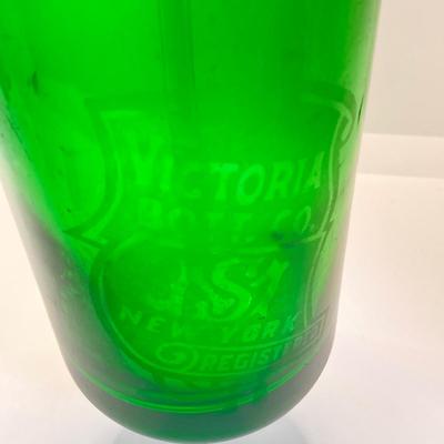 LOT 354: Pair of Vintage Excelsior Colored Glass Selzer Water Beverage Bottles - Veteran's Beverage Service Newark, NJ and Victoria...