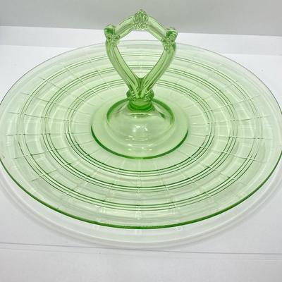 LOT 357: Collection of Vintage Uranium Glass - Frosted Vase, Flower Frog, Handled Plate and Decorative Plate