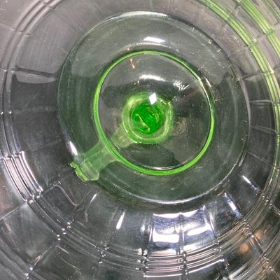 LOT 357: Collection of Vintage Uranium Glass - Frosted Vase, Flower Frog, Handled Plate and Decorative Plate
