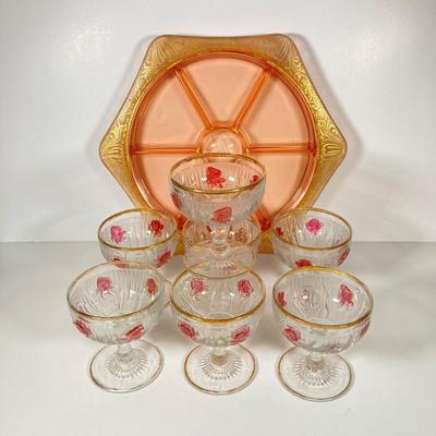 LOT 358: Collection of Beautiful Gold Trim Serving Ware - Serving Plates and Glasses