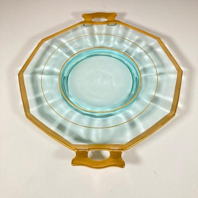 LOT 358: Collection of Beautiful Gold Trim Serving Ware - Serving Plates and Glasses