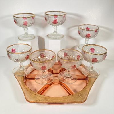 LOT 358: Collection of Beautiful Gold Trim Serving Ware - Serving Plates and Glasses