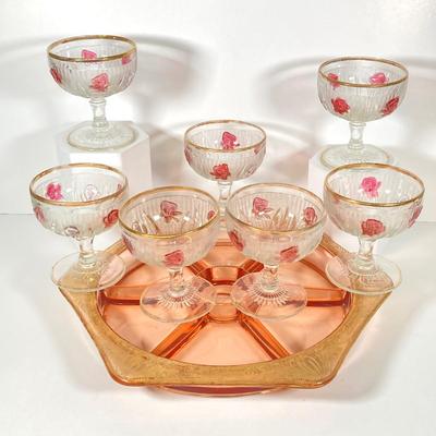 LOT 358: Collection of Beautiful Gold Trim Serving Ware - Serving Plates and Glasses