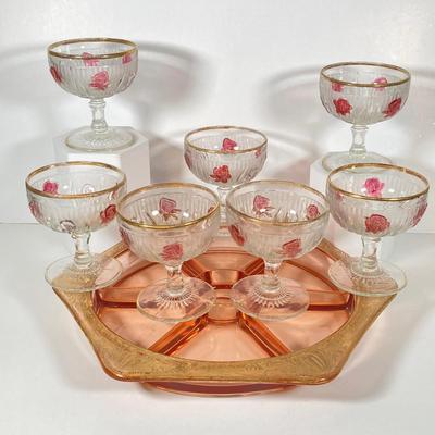LOT 358: Collection of Beautiful Gold Trim Serving Ware - Serving Plates and Glasses