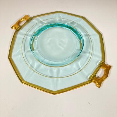 LOT 358: Collection of Beautiful Gold Trim Serving Ware - Serving Plates and Glasses