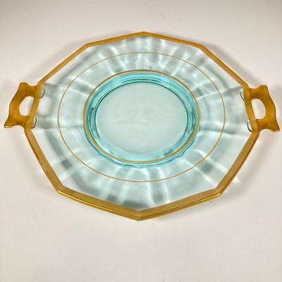 LOT 358: Collection of Beautiful Gold Trim Serving Ware - Serving Plates and Glasses