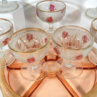 LOT 358: Collection of Beautiful Gold Trim Serving Ware - Serving Plates and Glasses