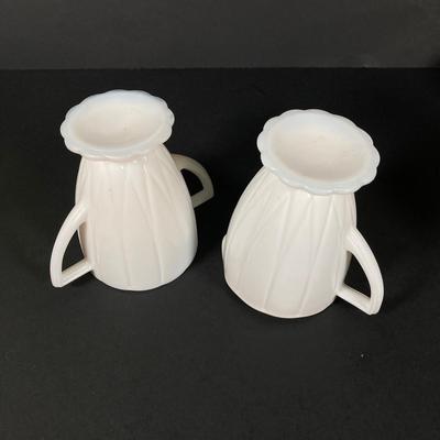 LOT 359: Sweet Collection of Hazel Atlas Small Tea Cups / Saucers with Milk Glass Cream / Sugar and Plates