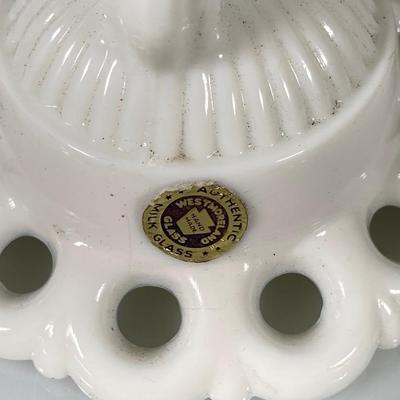 LOT 365: Pair of Westmoreland Milk Glass Candlestick Holders and Eleven Milk Glass Lace Edge Plates