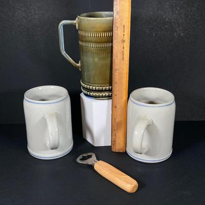LOT 366: Vintage Olympia Beer and Ambassador Export Brewed Metal Beer Trays with German / Irish Mugs and More