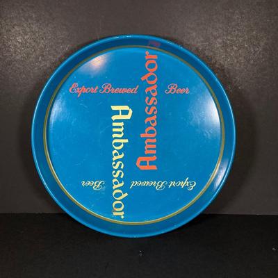 LOT 366: Vintage Olympia Beer and Ambassador Export Brewed Metal Beer Trays with German / Irish Mugs and More