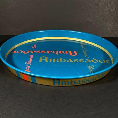 LOT 366: Vintage Olympia Beer and Ambassador Export Brewed Metal Beer Trays with German / Irish Mugs and More