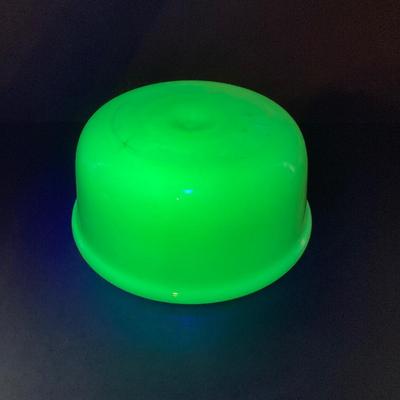 LOT 367: Collection of Uranium Glass - Star-Rite Magic Maid Mixing Bowl Model B , Glass Bowl and Cabinet Knob