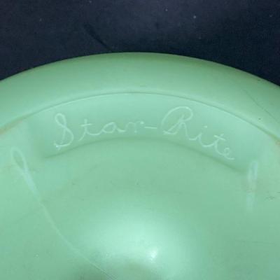 LOT 367: Collection of Uranium Glass - Star-Rite Magic Maid Mixing Bowl Model B , Glass Bowl and Cabinet Knob