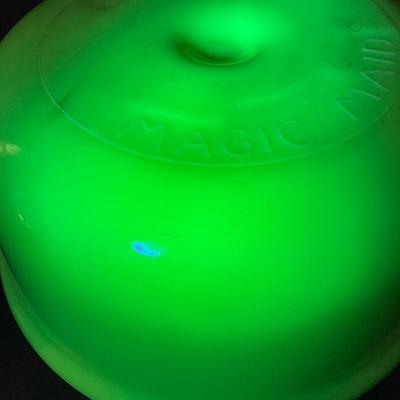 LOT 367: Collection of Uranium Glass - Star-Rite Magic Maid Mixing Bowl Model B , Glass Bowl and Cabinet Knob