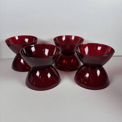 LOT 379: Vintage Arcoroc Ruby Red Bowls & Ruby Red Vase