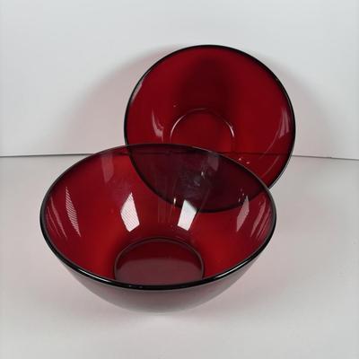 LOT 379: Vintage Arcoroc Ruby Red Bowls & Ruby Red Vase