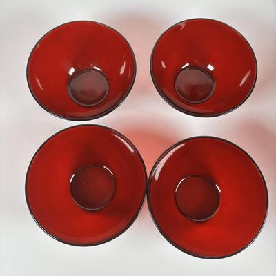 LOT 379: Vintage Arcoroc Ruby Red Bowls & Ruby Red Vase