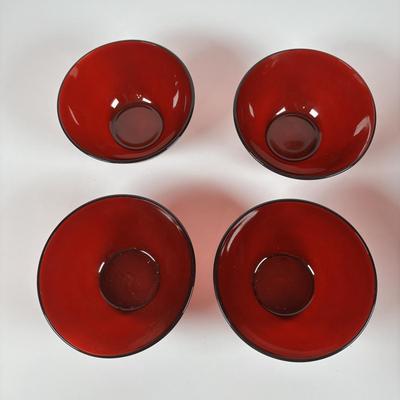 LOT 379: Vintage Arcoroc Ruby Red Bowls & Ruby Red Vase