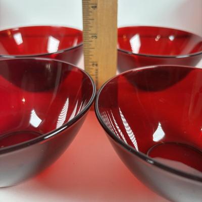 LOT 379: Vintage Arcoroc Ruby Red Bowls & Ruby Red Vase