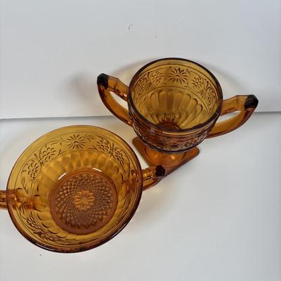LOT 380: Vintage Amber Wheaton Glass Embossed Canister Jar & Indiana Depression Amber Glassware