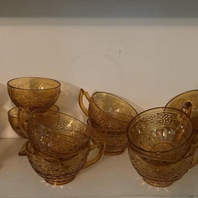 LOT 380: Vintage Amber Wheaton Glass Embossed Canister Jar & Indiana Depression Amber Glassware