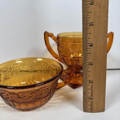 LOT 380: Vintage Amber Wheaton Glass Embossed Canister Jar & Indiana Depression Amber Glassware