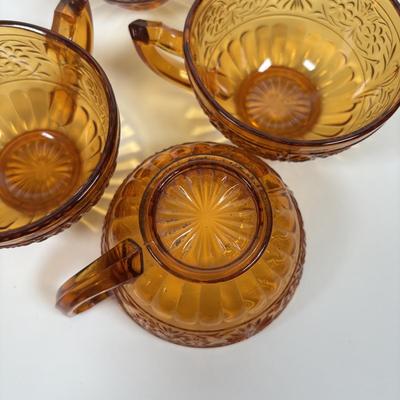LOT 380: Vintage Amber Wheaton Glass Embossed Canister Jar & Indiana Depression Amber Glassware