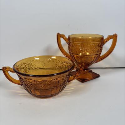 LOT 380: Vintage Amber Wheaton Glass Embossed Canister Jar & Indiana Depression Amber Glassware
