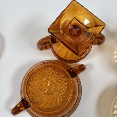 LOT 380: Vintage Amber Wheaton Glass Embossed Canister Jar & Indiana Depression Amber Glassware