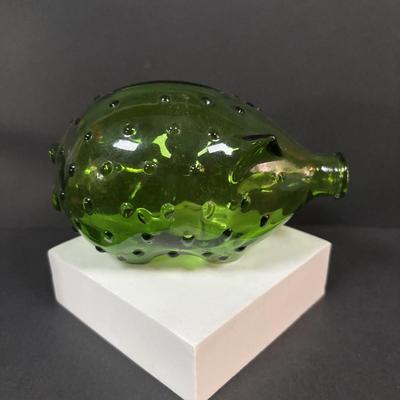 LOT 382: Art Glass Collection: Blenko colonial Williamsburg Restoration Goblet w/Air-Twist Stem, Kosta Boda Martini, Green Hobnail Piggy...