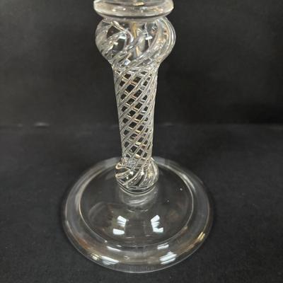 LOT 382: Art Glass Collection: Blenko colonial Williamsburg Restoration Goblet w/Air-Twist Stem, Kosta Boda Martini, Green Hobnail Piggy...