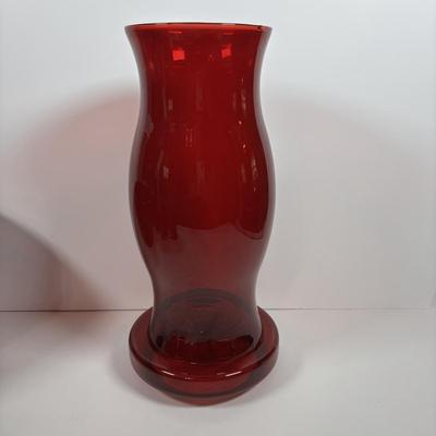 LOT 395: Arcoroc Ruby Red Bowls, Georgian Style Tumblers (3), Hurricane Lamp & Vase