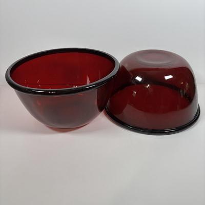 LOT 395: Arcoroc Ruby Red Bowls, Georgian Style Tumblers (3), Hurricane Lamp & Vase