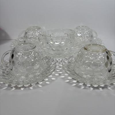 LOT 396: Ruby Red & Clear Bubble Glass Collection & "Oyster and Pearl" Style Depression Glass Candlestick Holders