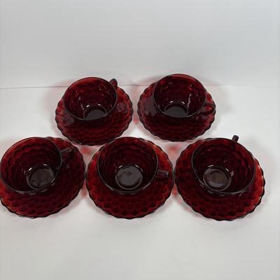 LOT 396: Ruby Red & Clear Bubble Glass Collection & "Oyster and Pearl" Style Depression Glass Candlestick Holders