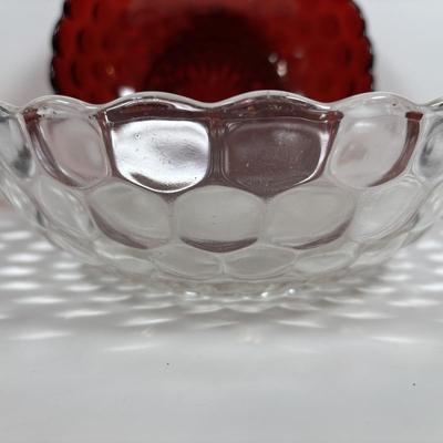 LOT 396: Ruby Red & Clear Bubble Glass Collection & "Oyster and Pearl" Style Depression Glass Candlestick Holders
