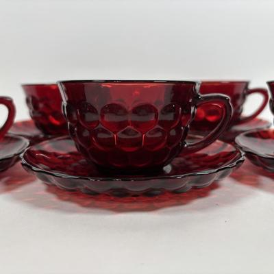 LOT 396: Ruby Red & Clear Bubble Glass Collection & "Oyster and Pearl" Style Depression Glass Candlestick Holders