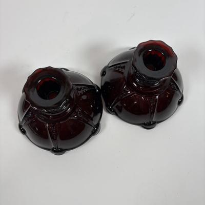 LOT 396: Ruby Red & Clear Bubble Glass Collection & "Oyster and Pearl" Style Depression Glass Candlestick Holders