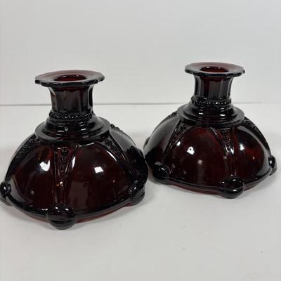 LOT 396: Ruby Red & Clear Bubble Glass Collection & "Oyster and Pearl" Style Depression Glass Candlestick Holders