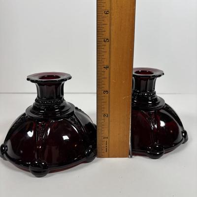 LOT 396: Ruby Red & Clear Bubble Glass Collection & "Oyster and Pearl" Style Depression Glass Candlestick Holders