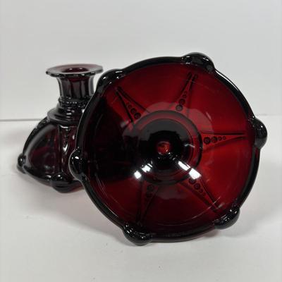 LOT 396: Ruby Red & Clear Bubble Glass Collection & "Oyster and Pearl" Style Depression Glass Candlestick Holders