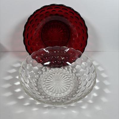 LOT 396: Ruby Red & Clear Bubble Glass Collection & "Oyster and Pearl" Style Depression Glass Candlestick Holders