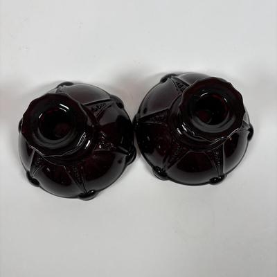 LOT 396: Ruby Red & Clear Bubble Glass Collection & "Oyster and Pearl" Style Depression Glass Candlestick Holders