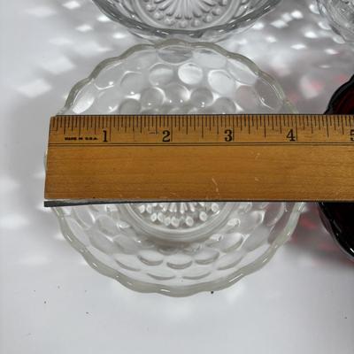 LOT 396: Ruby Red & Clear Bubble Glass Collection & "Oyster and Pearl" Style Depression Glass Candlestick Holders