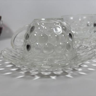 LOT 396: Ruby Red & Clear Bubble Glass Collection & "Oyster and Pearl" Style Depression Glass Candlestick Holders